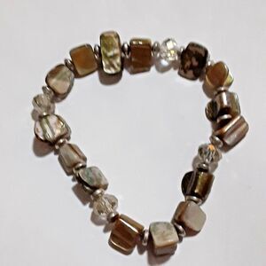 Vintage beachy natural tones shells beads stretch bracelet